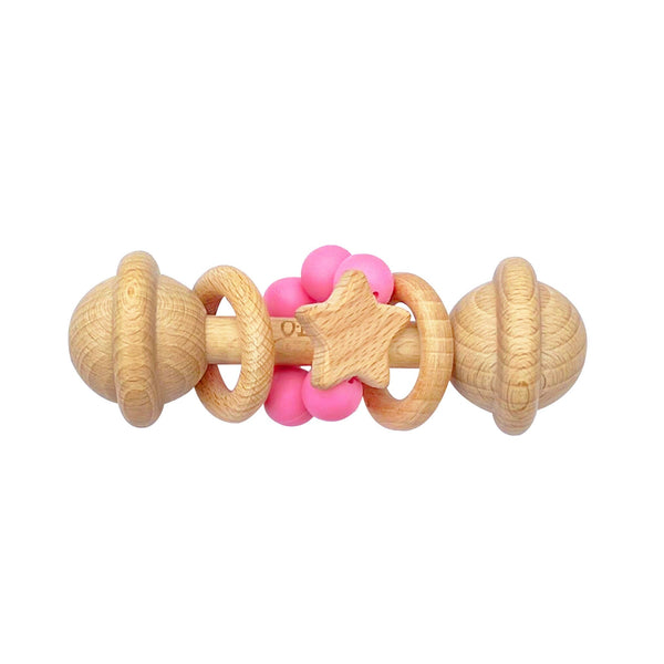 Hot Pink | Wooden Rattle Toy Wooden Teether OB "Designs to Delight!" 