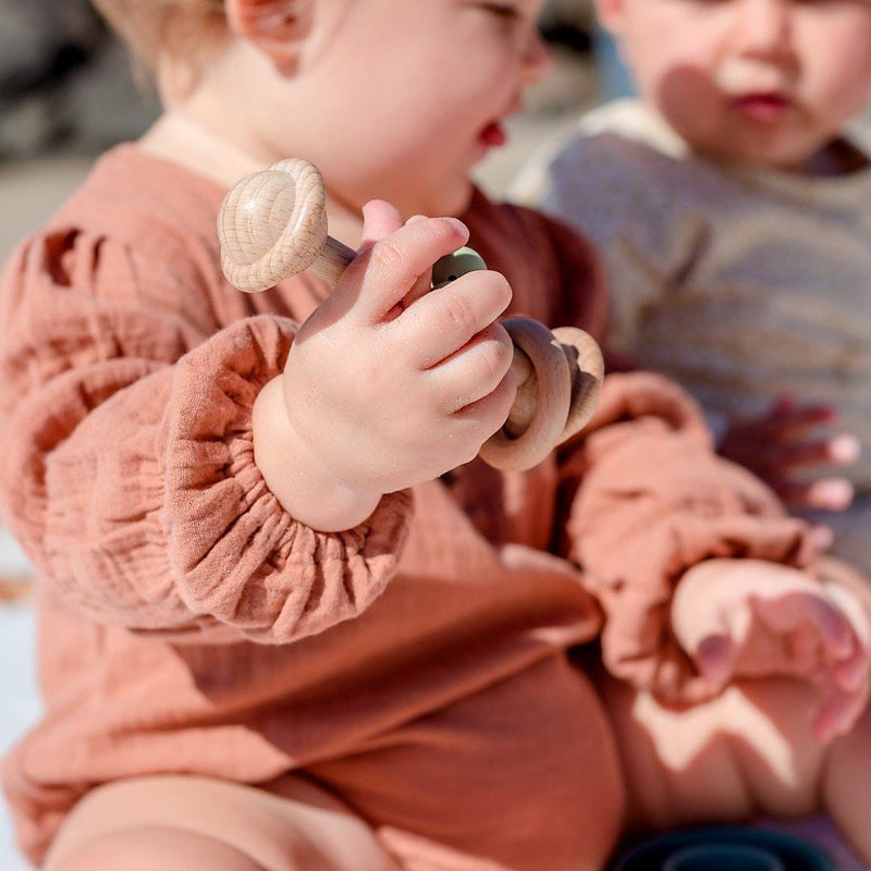 Cinnamon | Eco-Friendly Rattle | Organic Beechwood Silicone Toy Wooden Teether O.B. Designs Baby Toys - Plush Toys - Crochet Blankets Ethically Made 